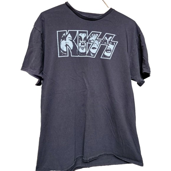 KISS Gray T-Shirt Rock Tour Band Retro Size Large